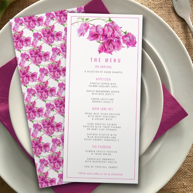 Menu Casamento de cor-de-água roxa-rosa Bougainvillea (Criador carregado)