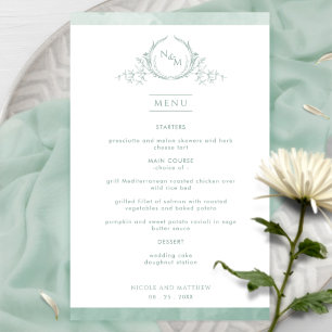 Menu Casamento de Cor Verde Verde Pálida Monograma
