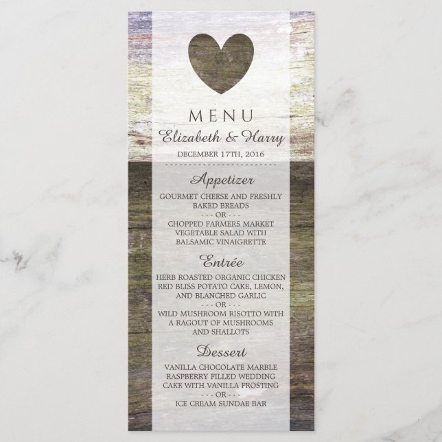 Menu Casamento de Coração de Madeira do País (Frente)