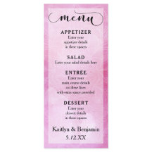 Menu Casamento de Cores d'Água e Mandala cor-de-ro