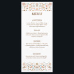 Menu Casamento de Cores de Outono de Arte Folclórica Es<br><div class="desc">Apresenta ilustrações do estilo de arte popular escandinava em cores do outono de aqua marrom, marrom-claro, laranja e claro. Estes elegantes menus de casamento têm um aspecto quente e convidativo que é perfeito para as celebrações do outono e do outono. Essas placas de menu simples estão prontas para serem personalizadas...</div>
