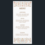 Menu Casamento de Cores de Outono de Arte Folclórica Es<br><div class="desc">Apresenta ilustrações do estilo de arte popular escandinava em cores do outono de aqua marrom, marrom-claro, laranja e claro. Estes elegantes menus de casamento têm um aspecto quente e convidativo que é perfeito para as celebrações do outono e do outono. Essas placas de menu simples estão prontas para serem personalizadas...</div>