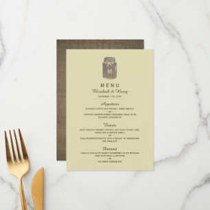 Menu Casamento de Country Burlap Mason Jar