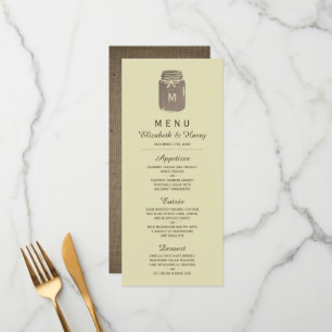 Menu Casamento de Country Burlap Mason Jar