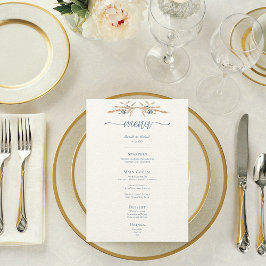 Menu Casamento de Creme Moderno de Cornualha Azul