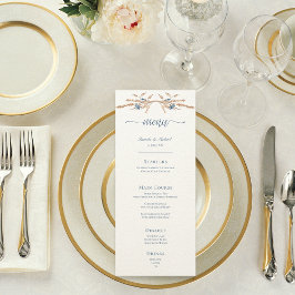 Menu Casamento de Creme Moderno de Cornualha Azul