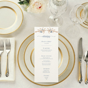 Menu Casamento de Creme Moderno de Cornualha Azul