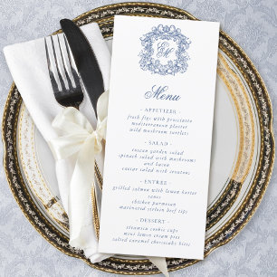 Menu Casamento de Crest do Monograma do Script Elegante