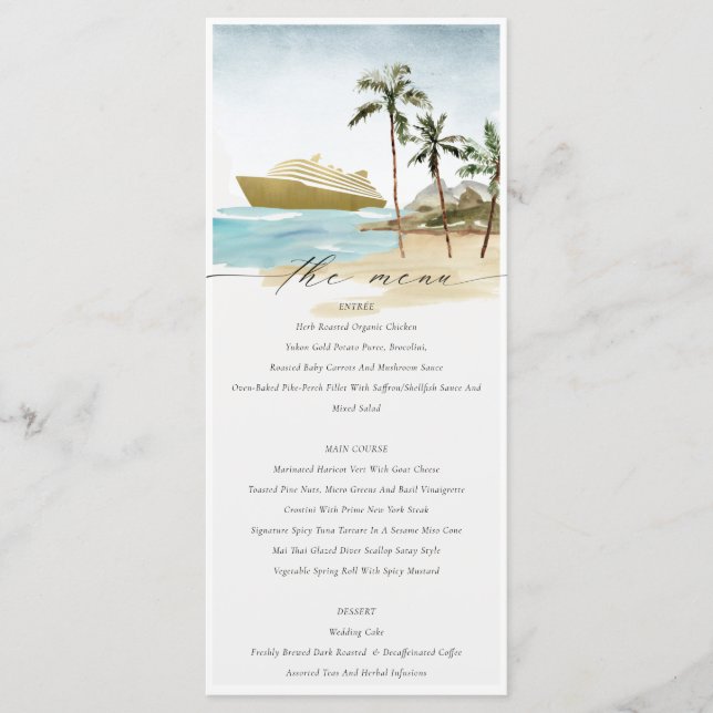 Menu Casamento de Cruzeiro de Palm Beach Tropical Chic (Frente)