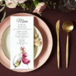 Menu Casamento de Dança de Vinho Vermelho e Branco Eleg<br><div class="desc">Esta design de cardápio apresenta um copo de vinho branco e uma ilustração de vinho tinto com um homem e uma mulher dançando criados de vinho. Simples mas elegante com texto de cinza em fundo branco. Adicione os detalhes do evento editando o texto nas caixas de texto fornecidas. Perfeito para...</div>