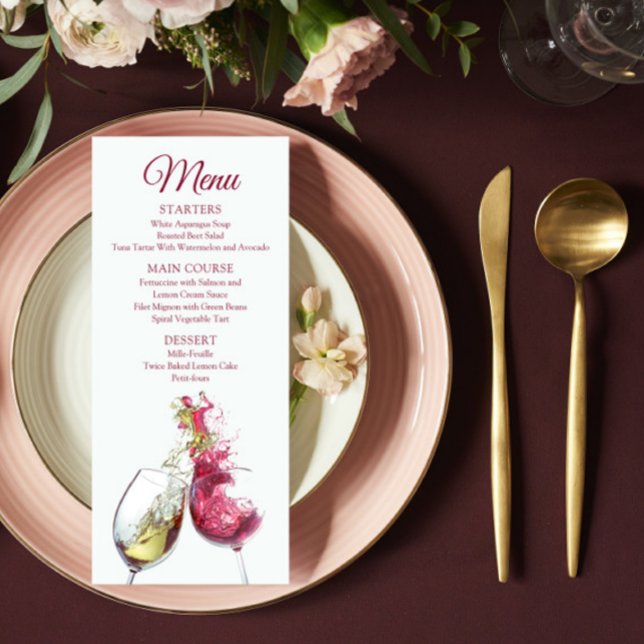 Menu Casamento de Dança de Vinho Vermelho e Branco Eleg (Criador carregado)