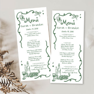 Menu Casamento de Desenho de Mão Verde Whimsical