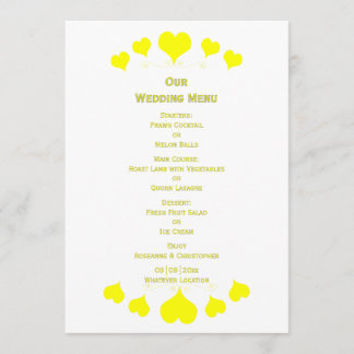 Menu Casamento de Design Corações Amarelos