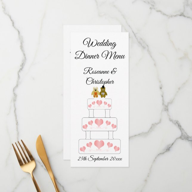 Menu Casamento de Design de Bolo Casado (Frente/Verso In Situ)