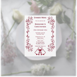 Menu Casamento de Design de Cartazes de Rolagem Burgund
