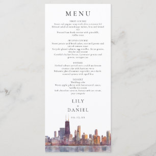 Menu Casamento de Destino com Aquarela da Silhueta de C