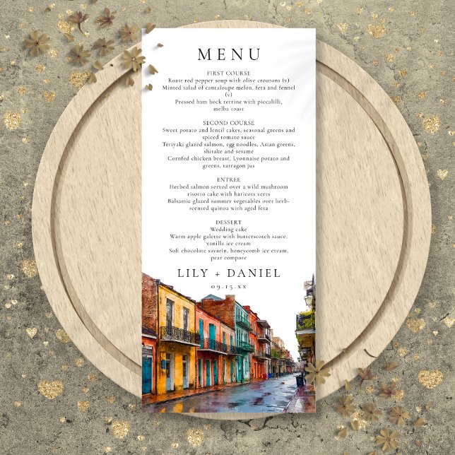 Menu Casamento de Destino com Aquarela em Nova Orleans (New Orleans Watercolor Destination Wedding Menu)
