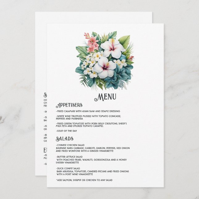 Menu Casamento de Destino de Watercolor Hawaii (Frente/Verso)