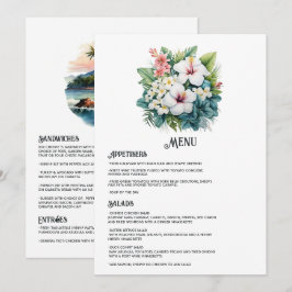Menu Casamento de destino em aquarela no Havaí