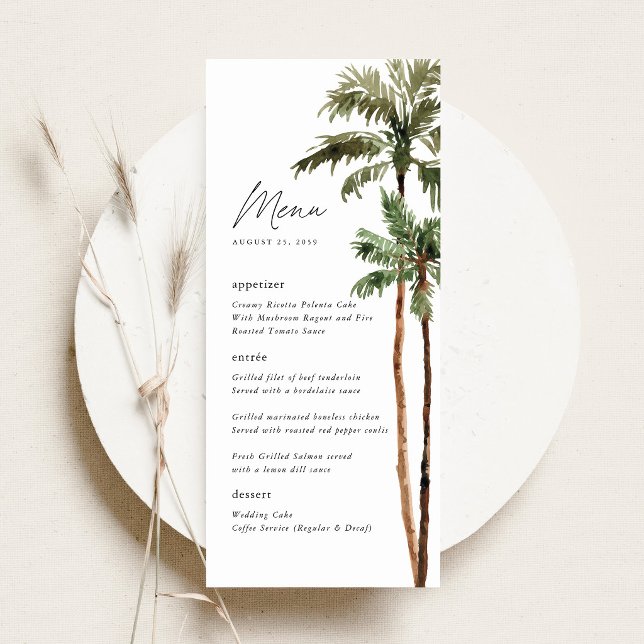 Menu Casamento de Destino Tropical com Palmeira Recepçã (Palm Tree Wedding Menu Tropical Wedding Menu Card Beach Destination Wedding Stationery)