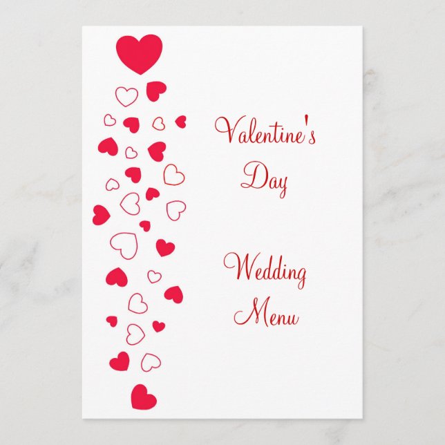 Menu Casamento de Dia de os namorados do Coração Vermel (Frente)