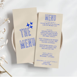Menu Casamento de Diversão Moderna e Branca com Azul Es