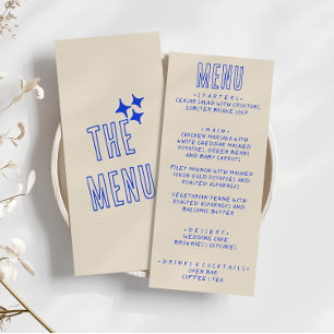 Menu Casamento de Diversão Moderna e Branca com Azul Es