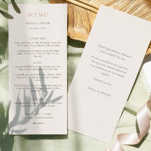 Menu Casamento de Dupla Face em Script de Marfim Elegan