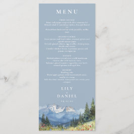Menu Casamento de Dusty Blue Watercolor Mountain