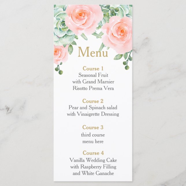 Menu Casamento De Elegante Floral De Blush De Aquarela  (Frente)