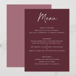 Menu Casamento de Escrita Manual Moderna Merlot Burgund