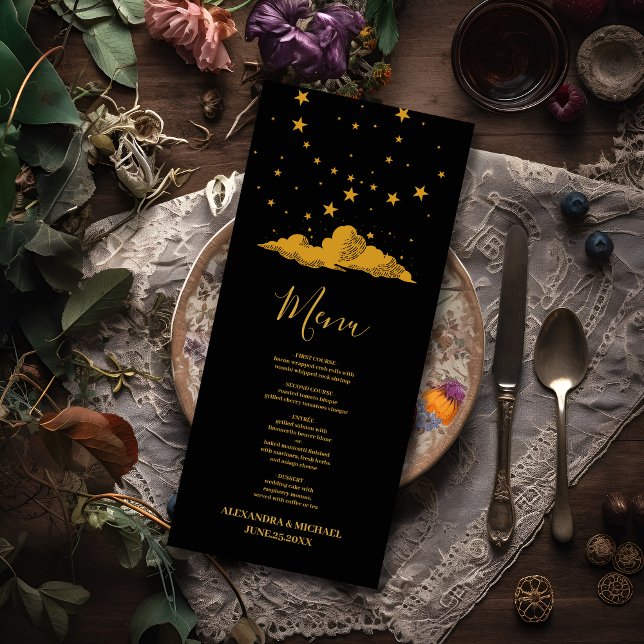 Menu Casamento de Estrelas Celestiais Douradas Místicas (Criador carregado)