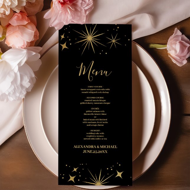 Menu Casamento de Estrelas Celestiais Douradas Místicas (Criador carregado)