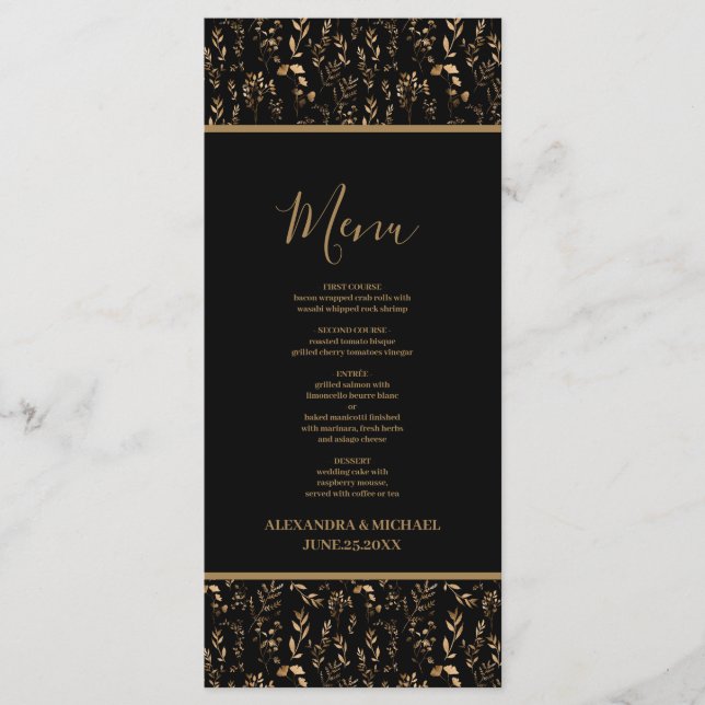 Menu Casamento de Estrelas Celestiais Douradas Místicas (Frente)