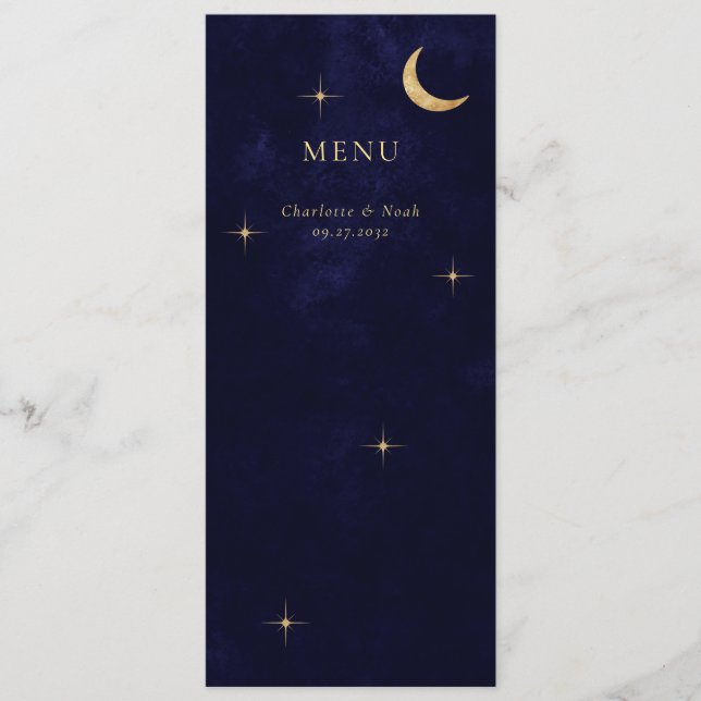 Menu Casamento de Estrelas Douradas da Lua Elegante Cel (Frente)