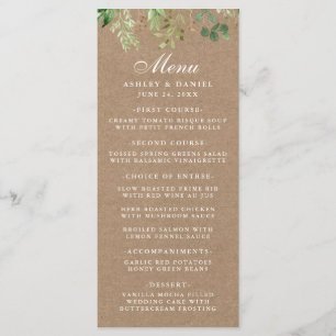 Menu Casamento de Eucalipto Greenery Kraft