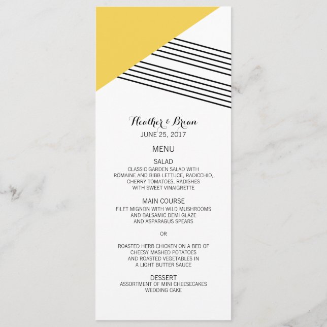 Menu Casamento de Faixa Geométrica Amarela (Frente)