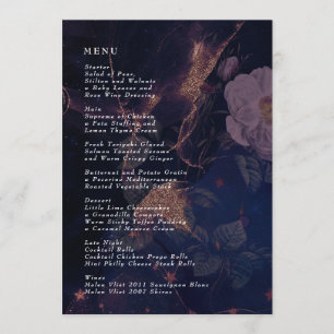 Menu Casamento de Fantasia de Roxo Floral de Boho Escur