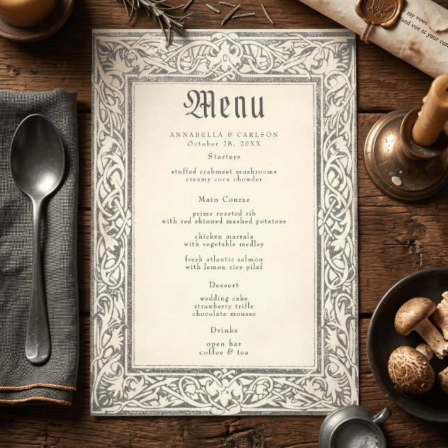 Menu Casamento de Fantasia Medieval com Gravura Vintage (Criador carregado)