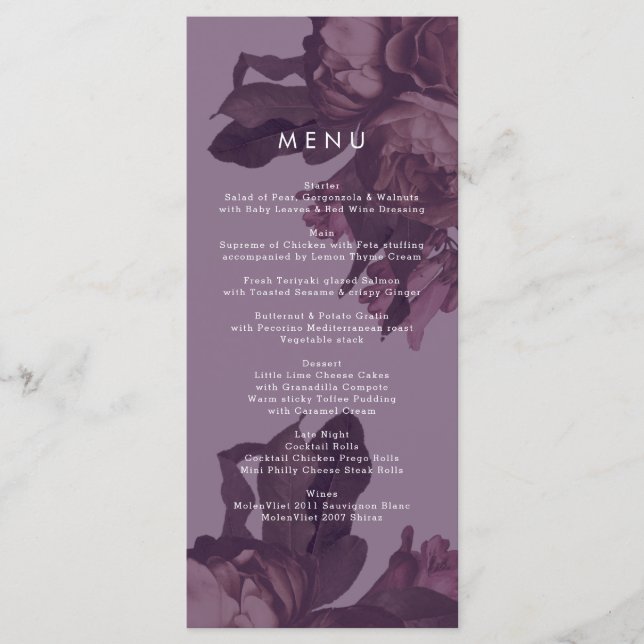 Menu Casamento de Fantasia Roxo (Frente)