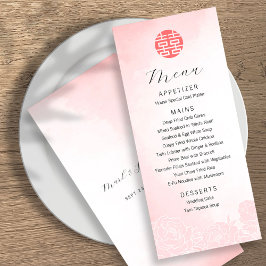 Menu Casamento de Felicidade Dupla com Aquarela Chinesa