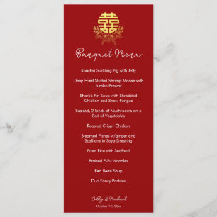 Menu Casamento de flor chinesa com dupla felicidade em