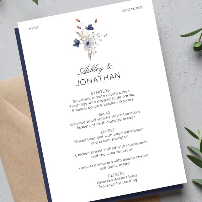 Menu Casamento de Flor Selvagem Russo Moderno Elegante (Criador carregado)