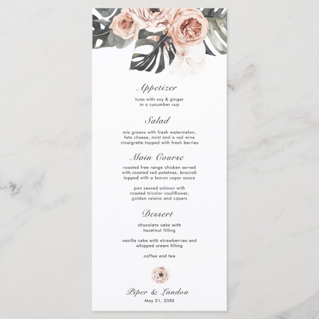 Menu Casamento de Flor Tropical de Monstera (Frente)