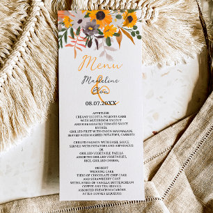 Menu Casamento de flores bruscas, laranja,
