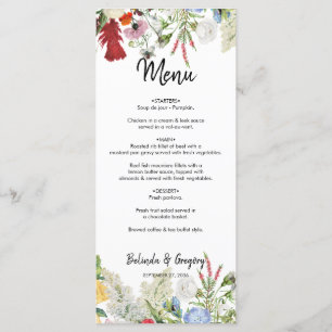 Menu Casamento de Flores Coloridas do Jardim Floral
