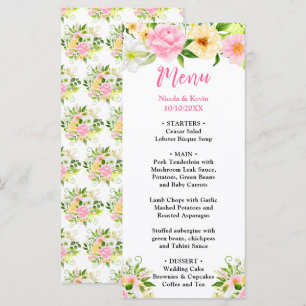 Menu Casamento de Flores Cor-de-Rosa e Amarelas de Verã