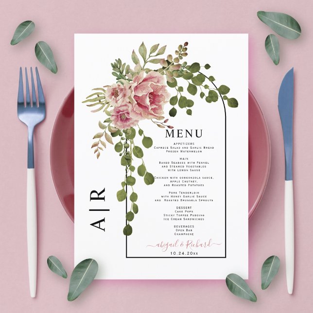 Menu Casamento de flores, cor-de-rosa, rosa, cor-de-ros (Criador carregado)