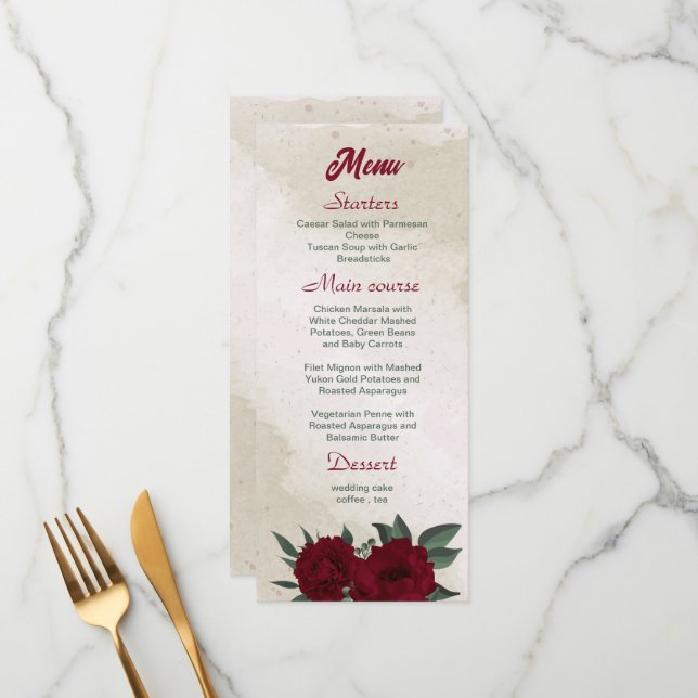 Menu Casamento de flores da Borgonha (Frente/Verso In Situ)