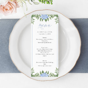 Menu Casamento de Flores de Aquarela Azul Hydrangea